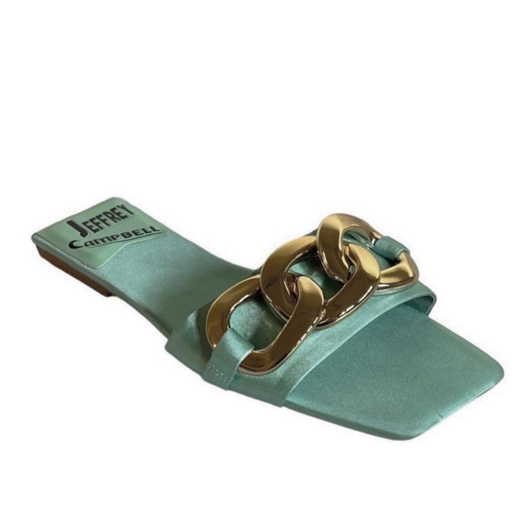 Jeffrey Campbell Mint Green Slide Sandals with Gold Chain 6.5